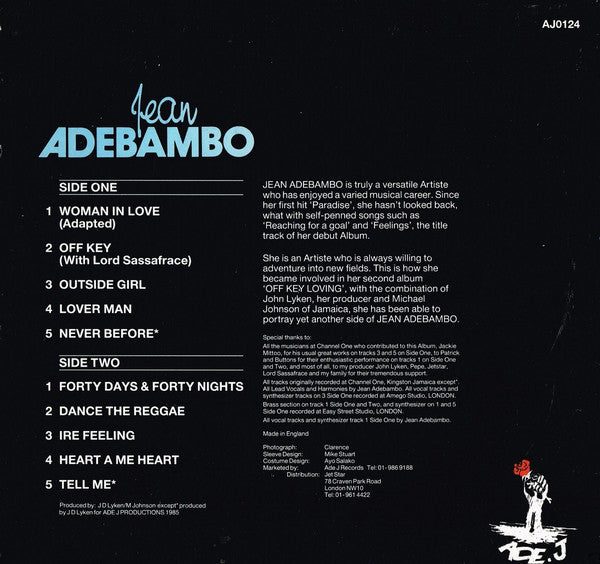 Jean Adebambo ‎– Off Key Loving – Massive international- London