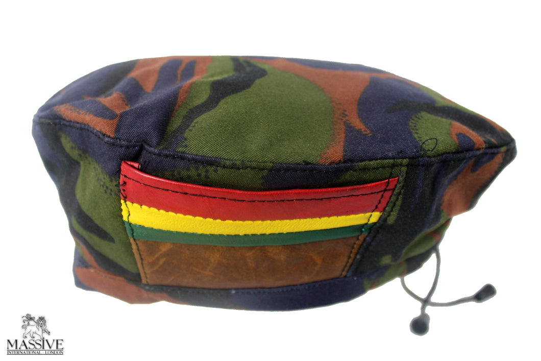 BERET camouflage - W/ Red Gold and Green Leather Pockets